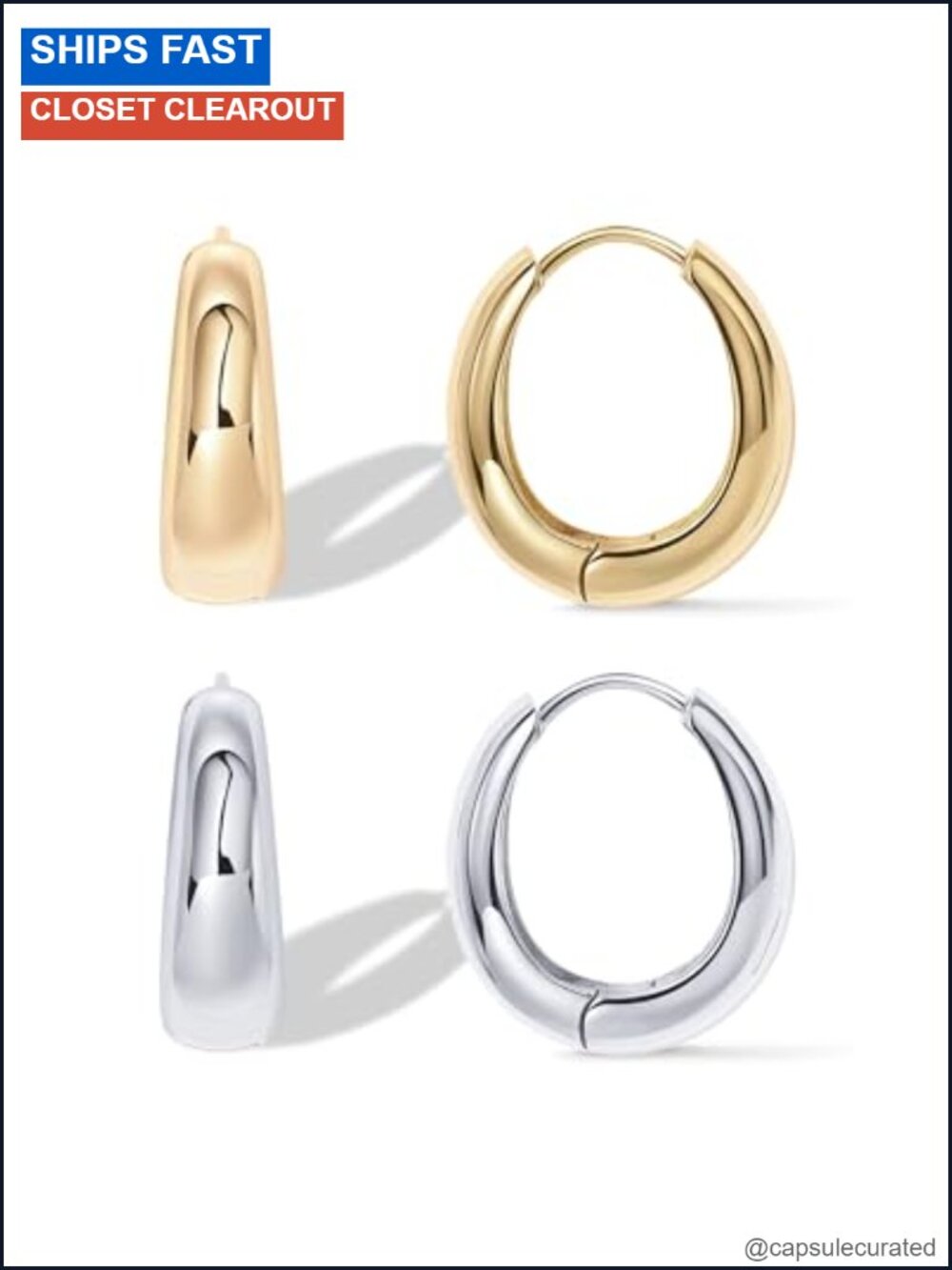 14K Yellow Gold Plated Chunky Hoop Earrings with 925 Sterling Silver Posts